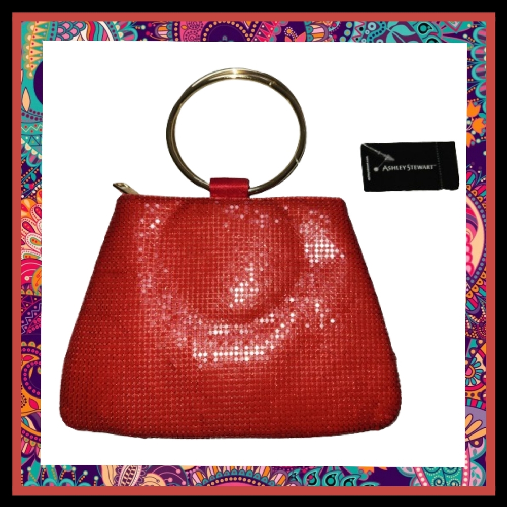 OLIVIA MILLER ☆ CHAINMAIL ☆ RED ☆ GOLD RING ☆ WRISTLETTE ☆ EVENING BAG ☆ NWT